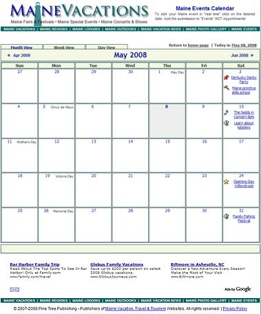 Interactive Maine Events Calendar